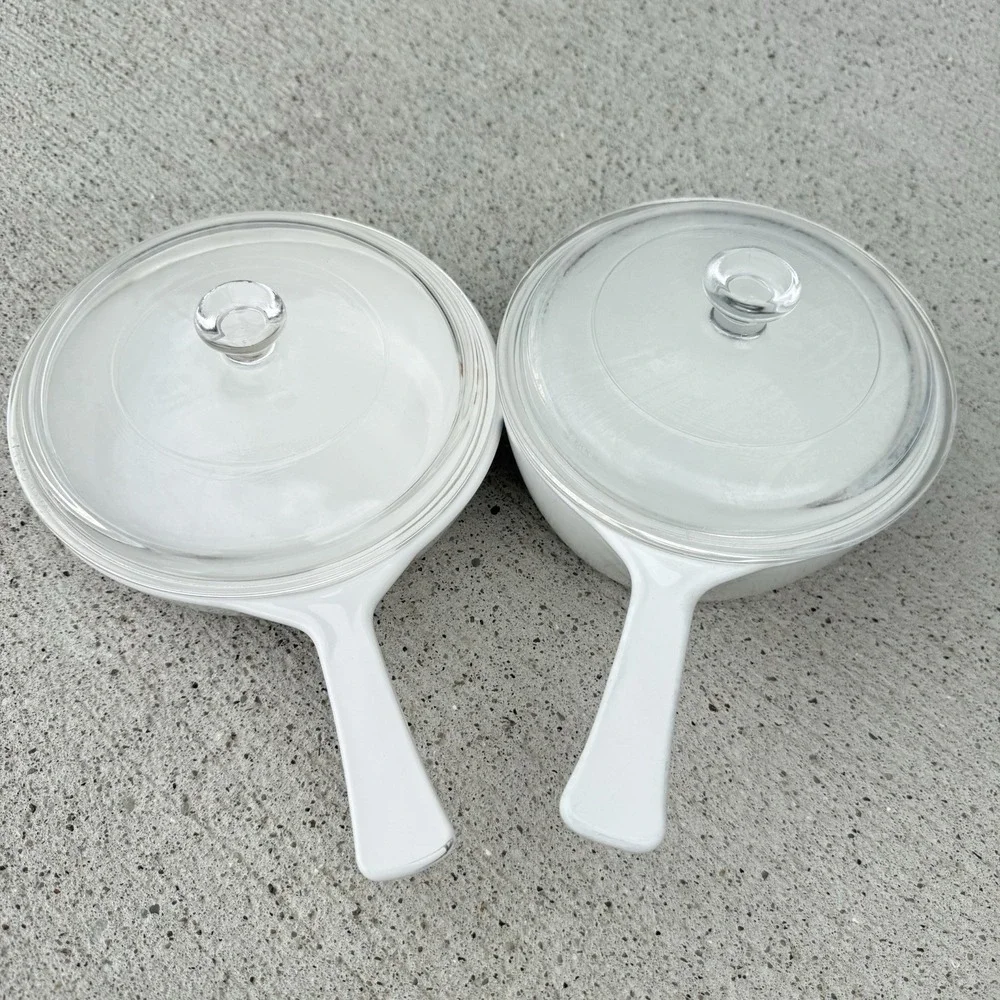 Vintage CorningWare Country Festival Blue Birds 4 Pc Saucepan Skillet Set Lids